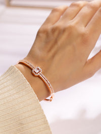 Rubans 18k Rose Gold-Plated Zirconia Zirconia Dual Band Bekas Gelang Terbuka