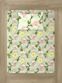 Moda Rapido X KLOTTHE Green & Pink Floral 400 TC Single Bedsheet with 1 Pillow Covers