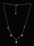 PRIONI 925 Sterling Silver Rose Gold-Plated CZ-Studded 5 Charms Necklace