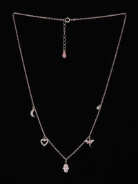 PRIONI 925 Sterling Silver Rose Gold-Plated CZ-Studded 5 Charms Necklace