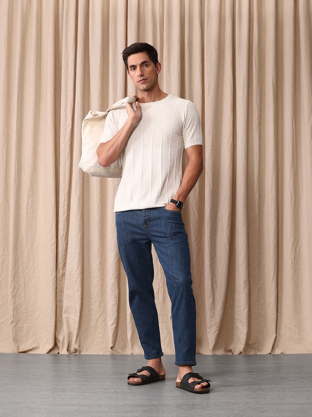 Mr Bowerbird Men Cropped Tapered Fit Stretchable Jeans