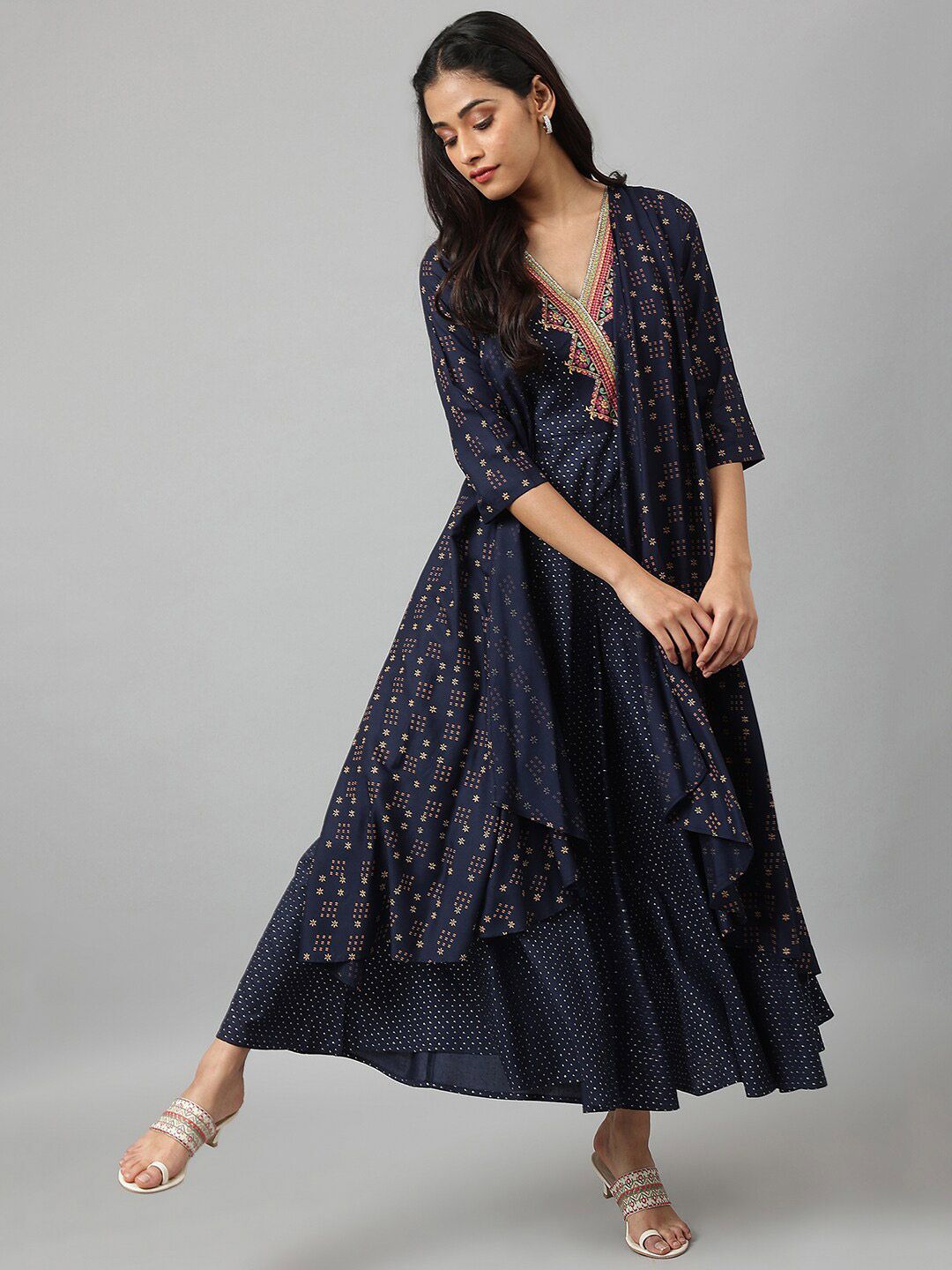W Women Navy Blue Heavy Festive Gilet Kimono Jumpsuit