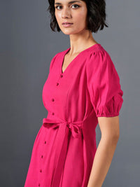 AND V-Neck Puff Sleeve A-Line Dress