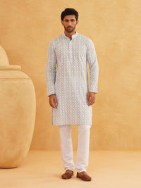 SOJANYA Ethnic Motifs Embroidered Regular Thread Work Pure Cotton Kurta with Churidar