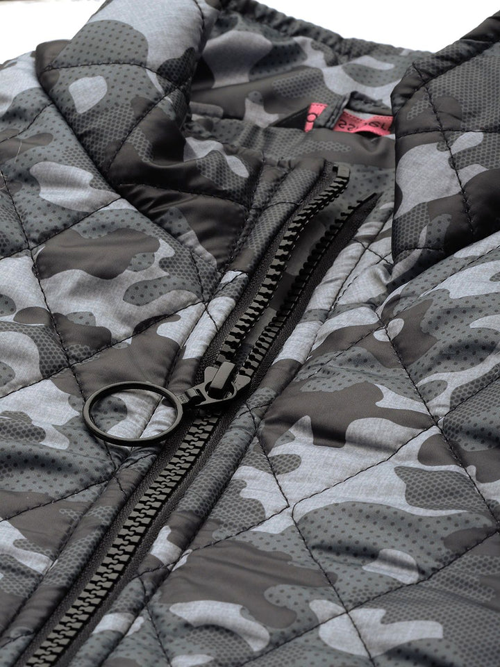DressBerry Women Grey & Black Camouflage Quilted Jacket