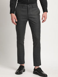 THE BEAR HOUSEMen Solid Checked Tapered Fit Mid-Rise Formal Trousers