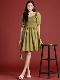 all about you Cotton Smocked Detail Fit & Flare Dress
