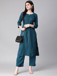 KALINI Woven Design Striped Straight Kurta With Trousers