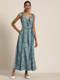 Shae by SASSAFRAS Teal & White Printed Basic Jumpsuit