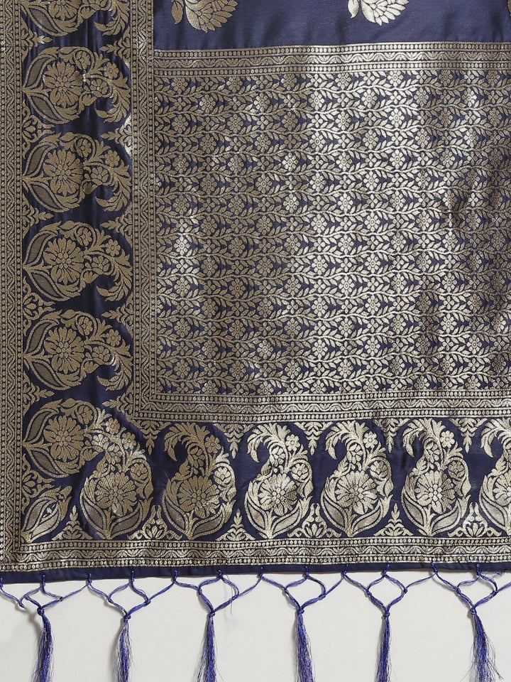 Saree mall Navy Blue & Golden Woven Design Banarasi Saree
