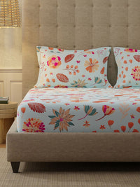 URBAN SPACE Florence Sky Blue 200 TC Floral Queen Bedsheet