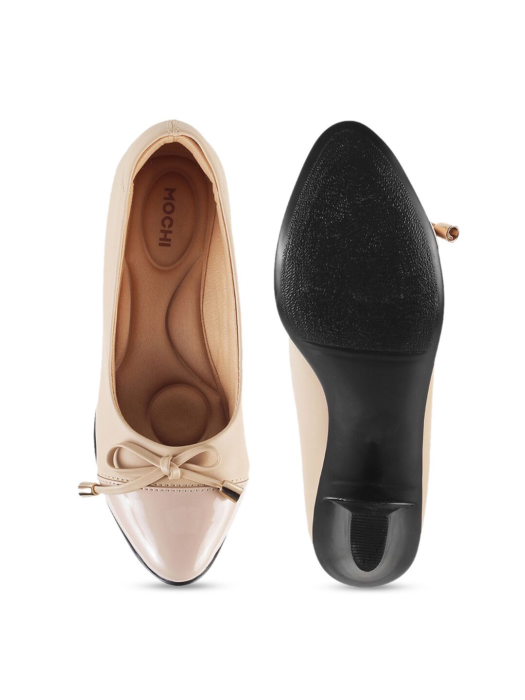 Mochi Beige Block Pumps with Bows