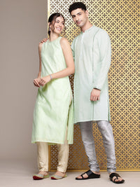 House of Pataudi Mirror Embroidery Jashn Kurta with Pintucks