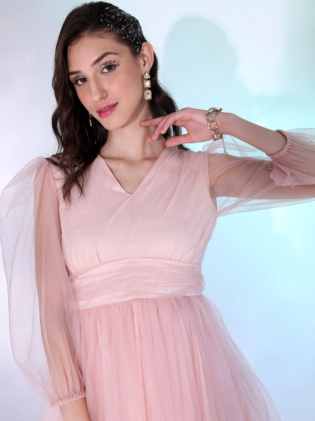 Tokyo Talkies V-Neck Puff Sleeve Fit & Flare Dress