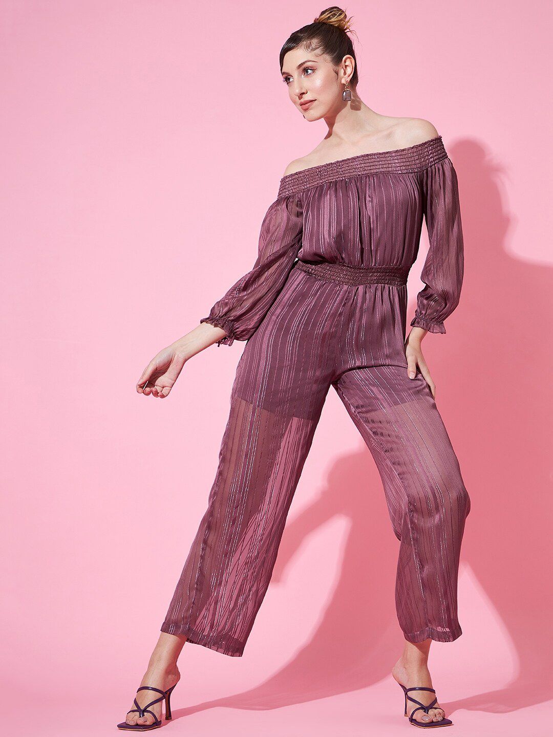 STREET 9 Off-Shoulder Striped Basic Jumpsuit