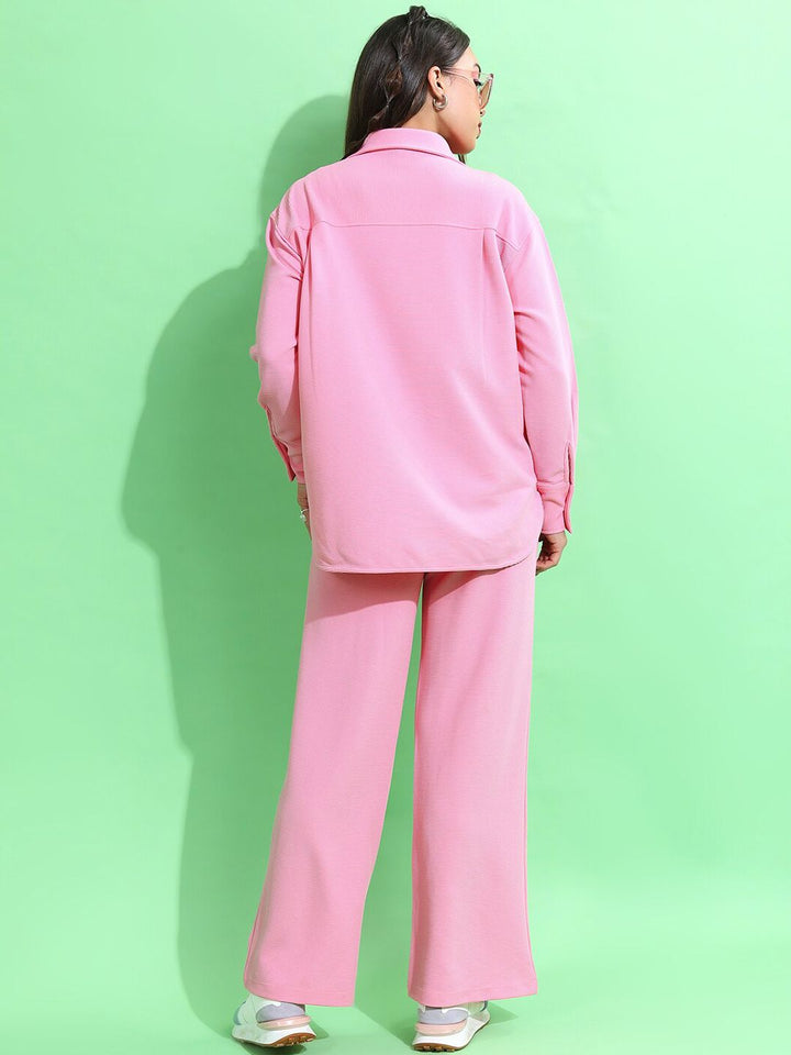 Tokyo Talkies Women Solid Shirt with Wide Leg Trouser