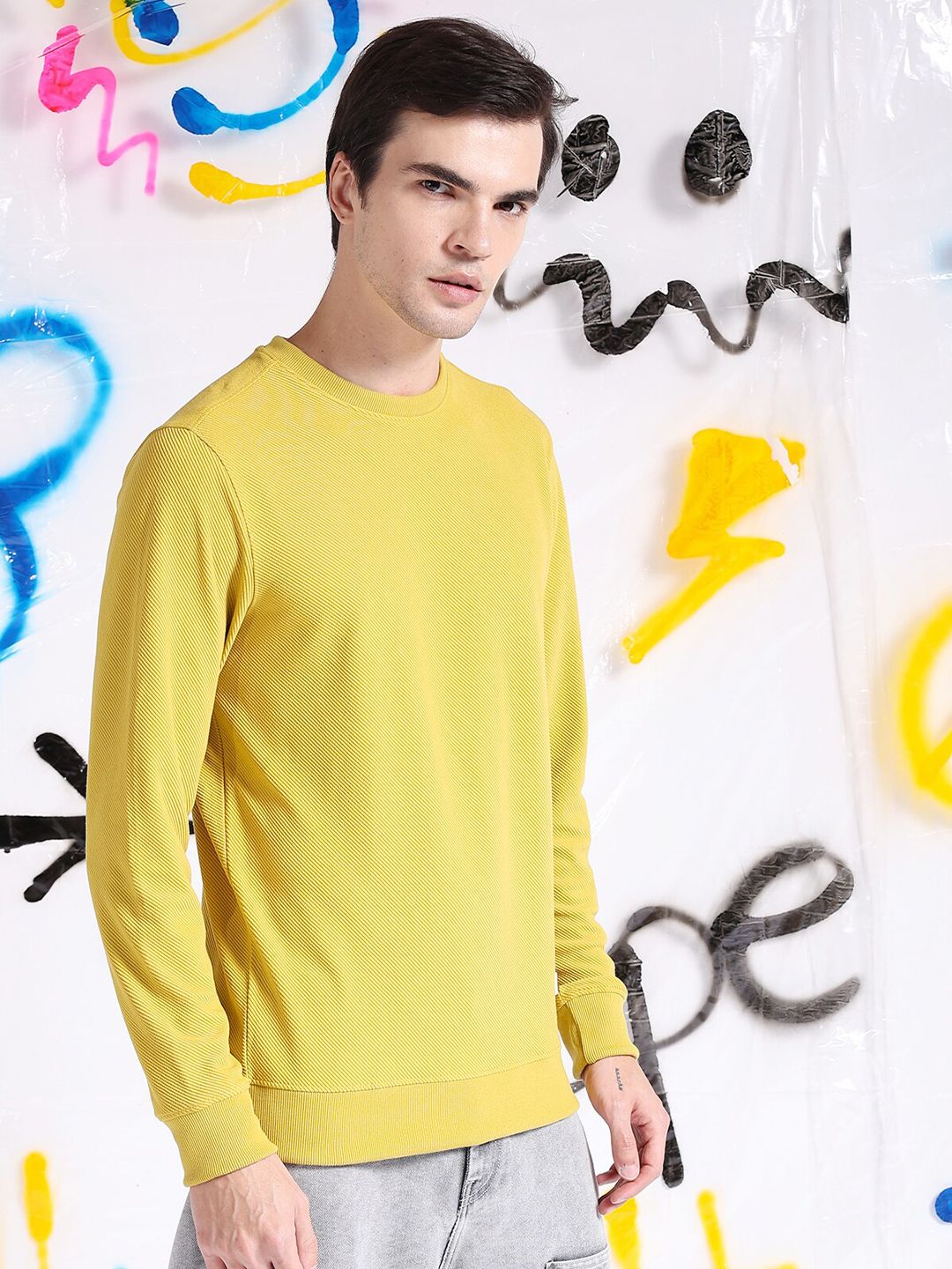 The Indian Garage Co Self Design Textured Long Sleeve Pullover Sweatshirt