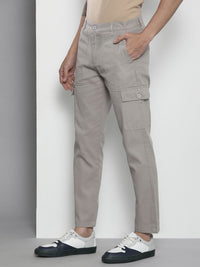 The Indian Garage Co Men Grey Slim Fit Cotton Cargos Trousers