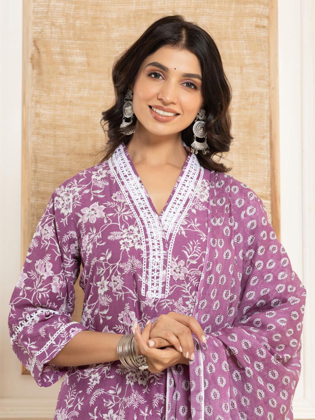 Varanga Floral Printed Regular Straight Kurta with Trouser & with Dupatta