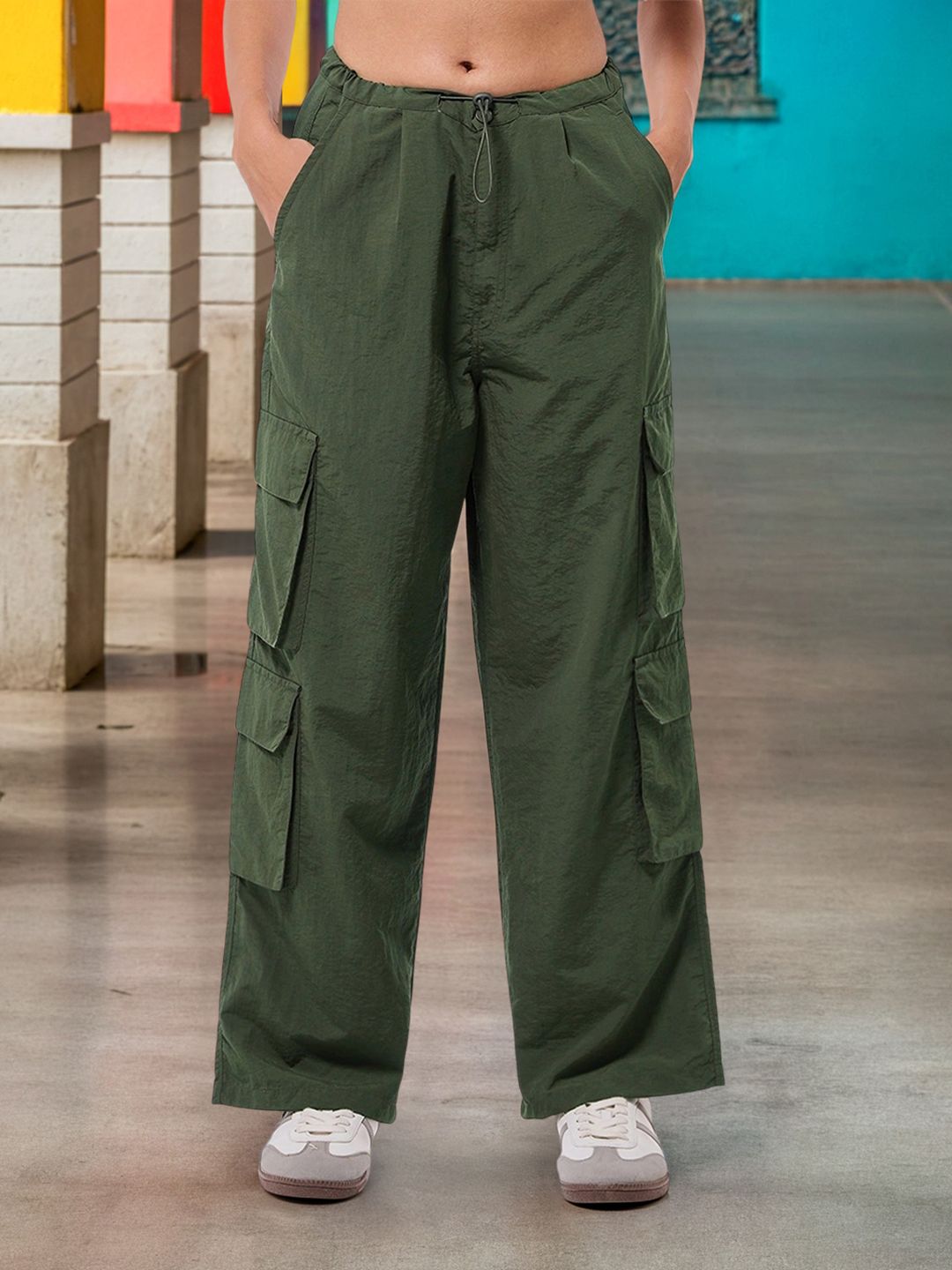 Bewakoof Women Baggy Loose Fit High-Rise Cargo Parachute Pants