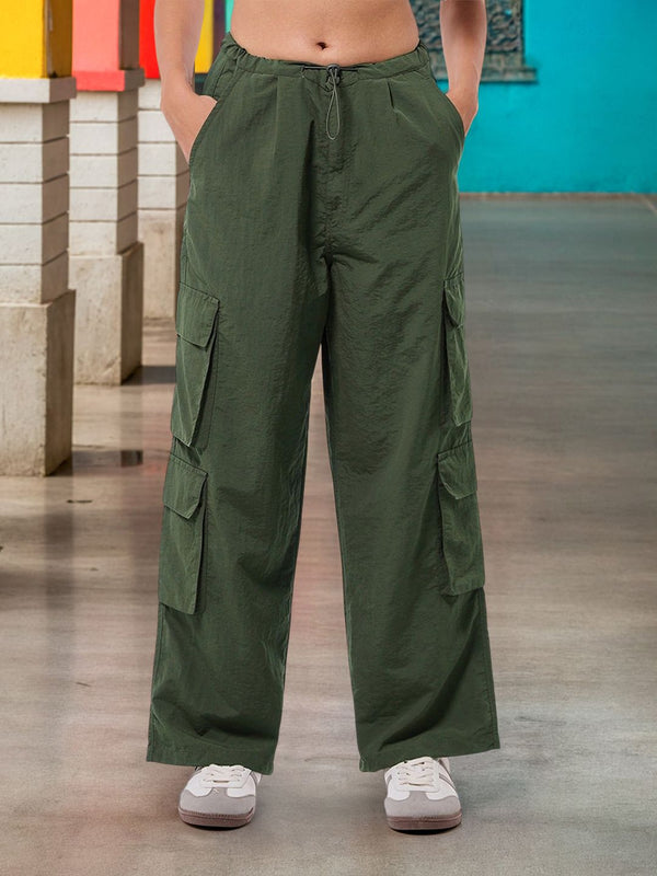 Bewakoof Women Baggy Loose Fit High-Rise Cargo Parachute Pants