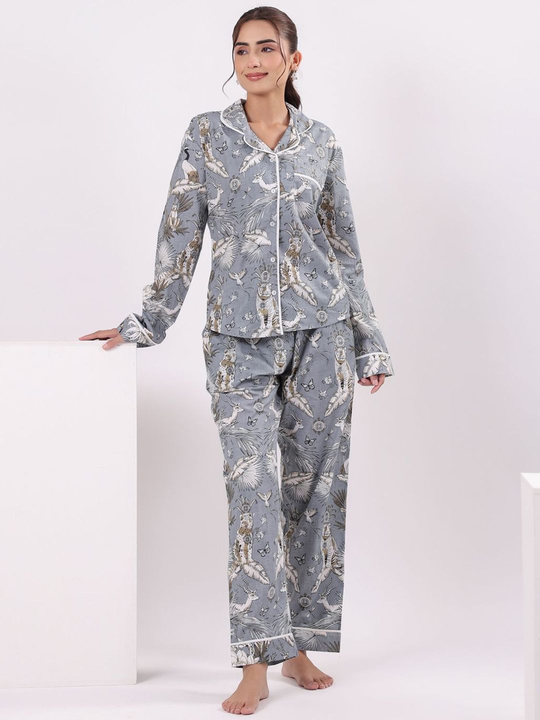 SANSKRUTIHOMES Women Printed Pure Cotton Night suit