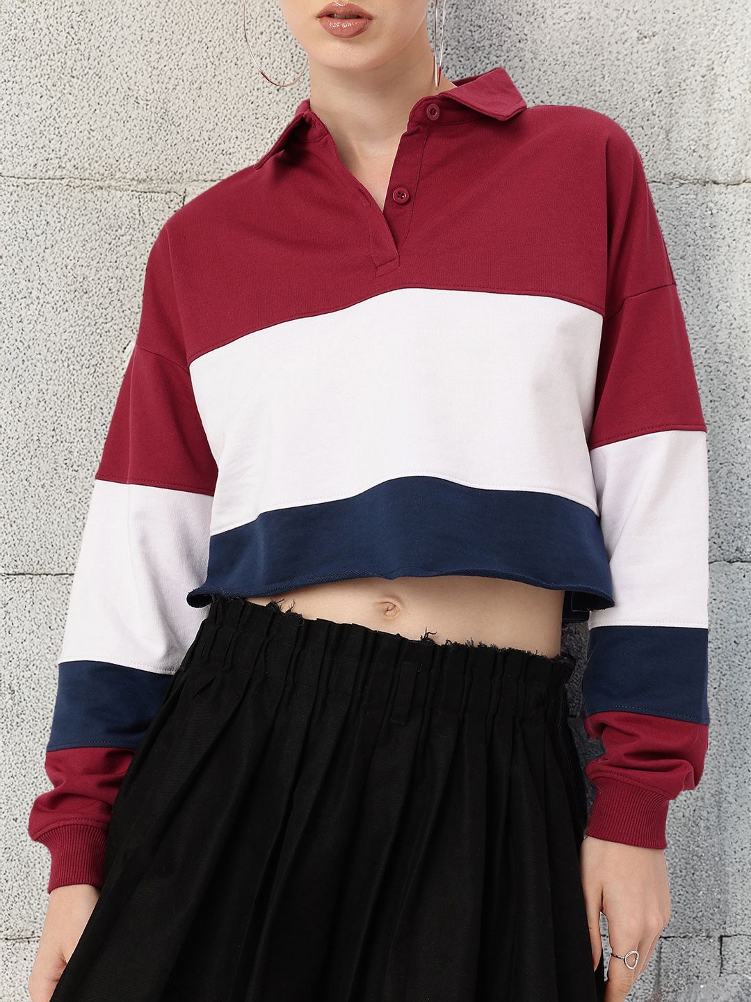 DressBerry Boss Babe Colorblocked Boxy Crop Sweatshirts