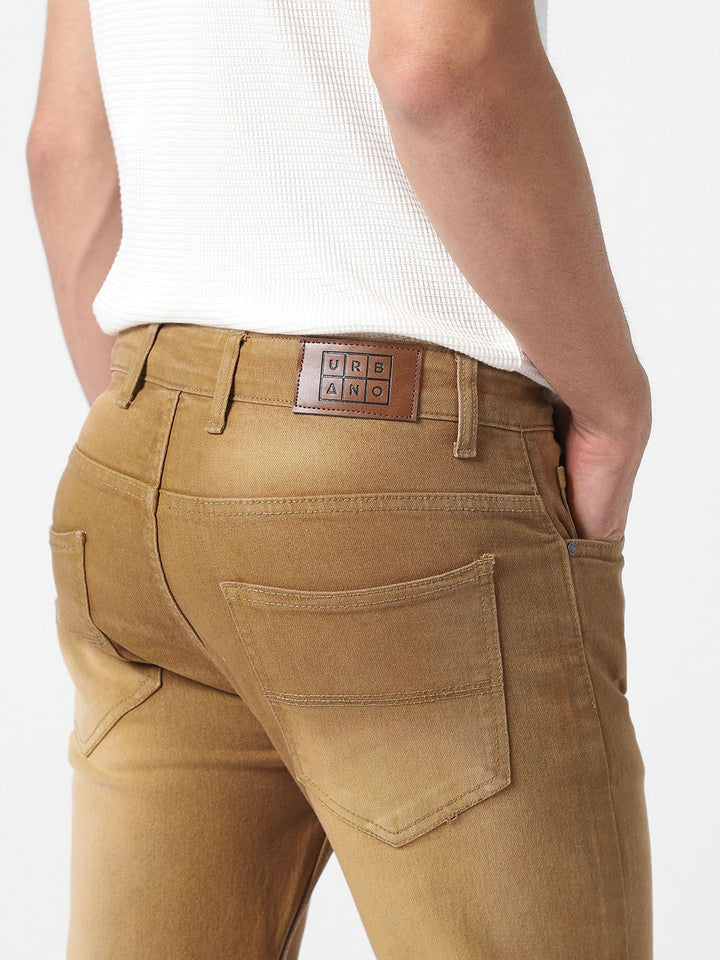Urbano Fashion Men Khaki Slim Fit Mid-Rise Clean Look Stretchable Jeans