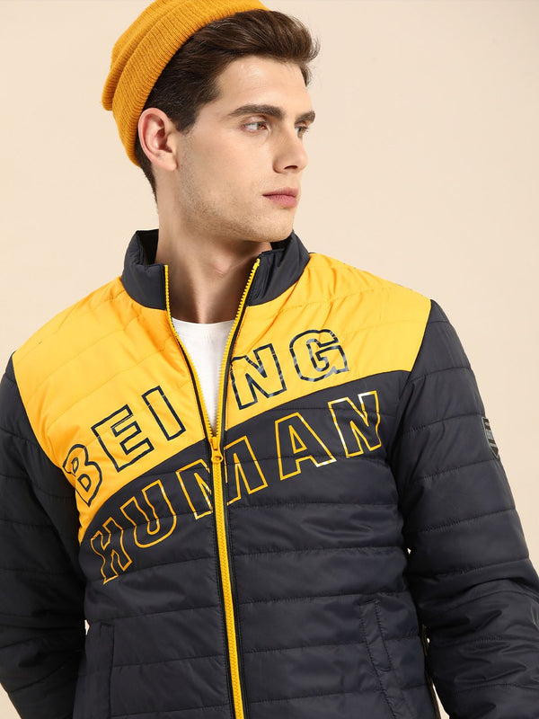Being Human Men Navy Blue Brand Logo Lightweight Padded Jacket