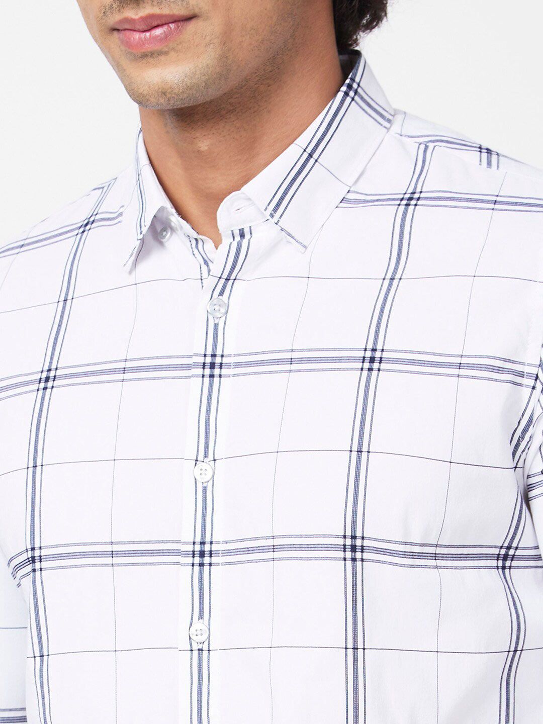 SPYKAR Slim Fit Windowpane Checked Button-Down Collar Cotton Casual Shirt