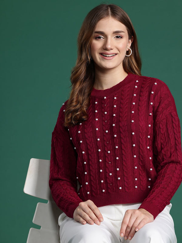 DressBerry Embellished Cable Knit Pullover