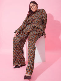 CURVY STREET Women Printed Loose Fit High-Rise Trousers