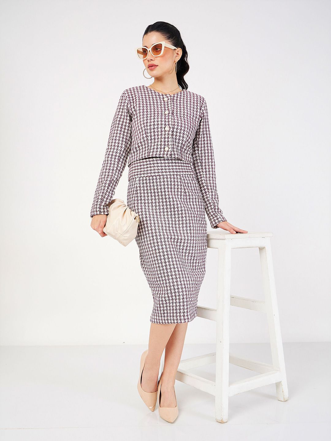 SASSAFRAS Burgundy Checked Long Sleeve Shirt Style Top