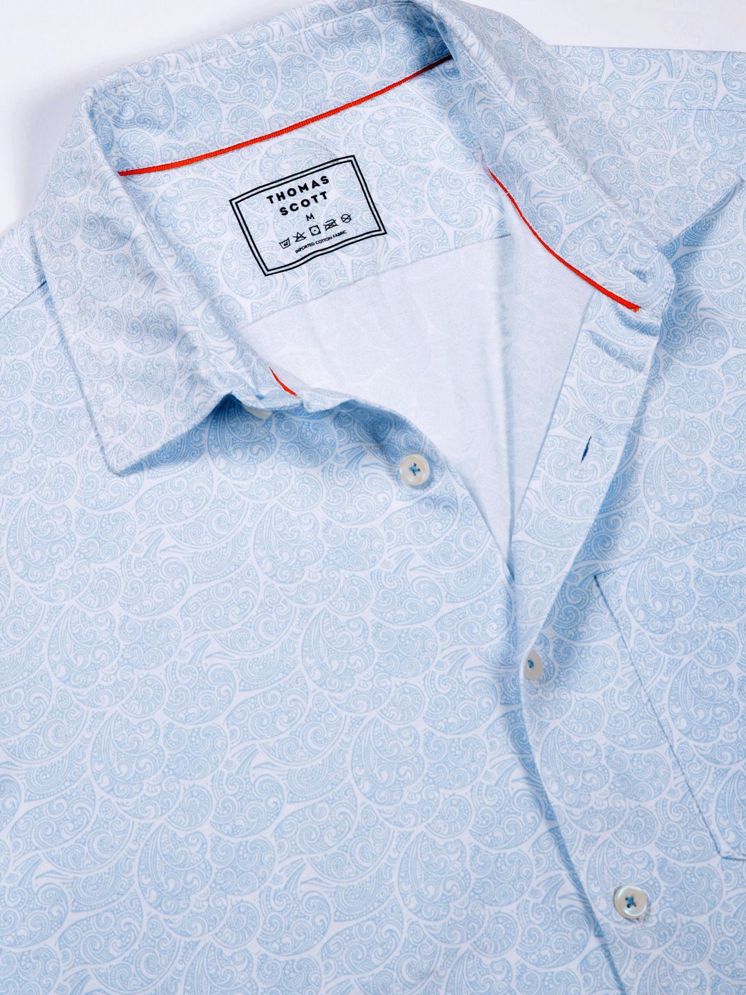 Thomas Scott Men Classic Slim Fit Spread Collar Ethnic Motifs Printed Cotton Knitted Shirt