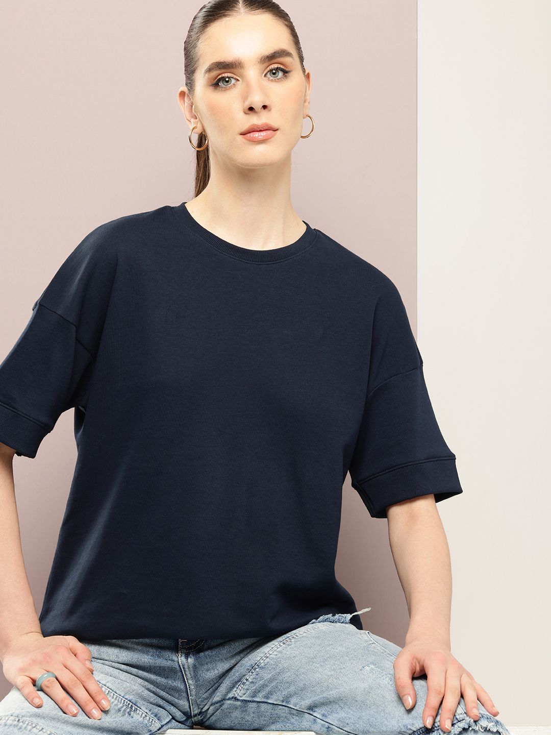 DILLINGER Women Oversized Drop Shoulder Ultra Soft Drapey Cotton Crew Neck T-Shirt