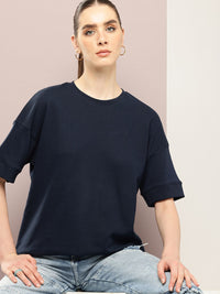 DILLINGER Women Oversized Drop Shoulder Ultra Soft Drapey Cotton Crew Neck T-Shirt