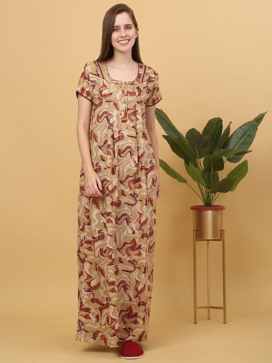 Sweet Dreams Printed pure cotton Maxi Nightdress
