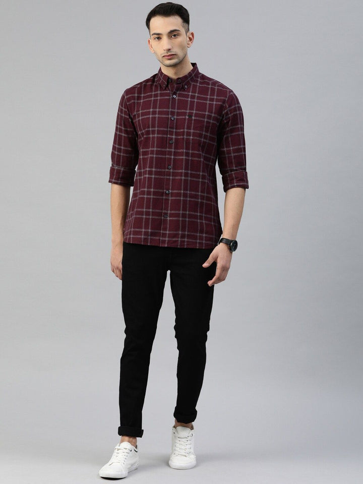 THE BEAR HOUSE Men Maroon & Grey Slim Fit Solid Casual Shirt