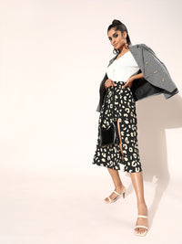 Berrylush Women Black Abstract Animal Printed Skirt