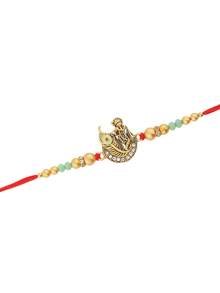 Voylla Blessings Of Krishna Mor Pankh Beaded Thread Rakhi With Roli Chawal