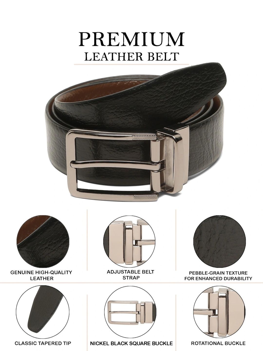 Teakwood Leathers Men Textured Leather Reversible Belt