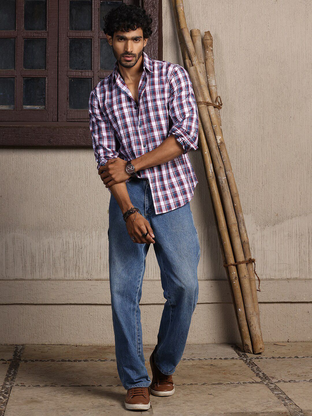 Thomas Scott Premium Tartan Checks Opaque Cotton Casual Shirt