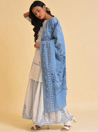 W White Floral Printed Pure Cotton Kurta with Sharara & With Dupatta