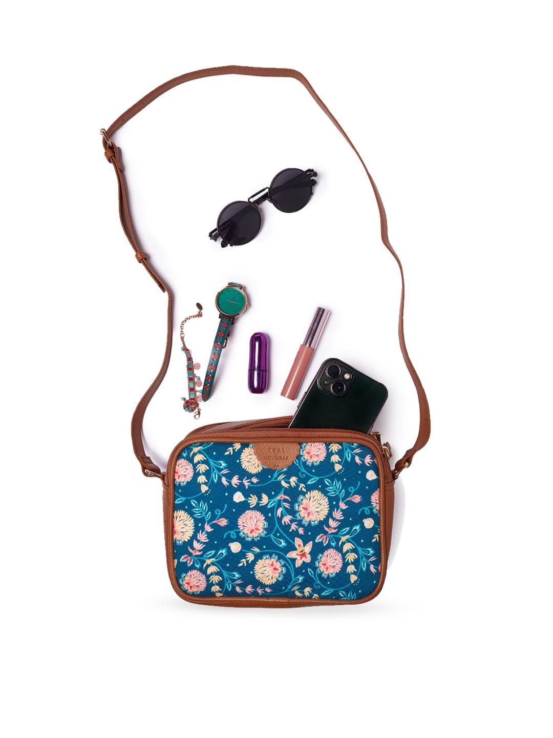 TEAL BY CHUMBAK Floral Printed Structured Sling Bag