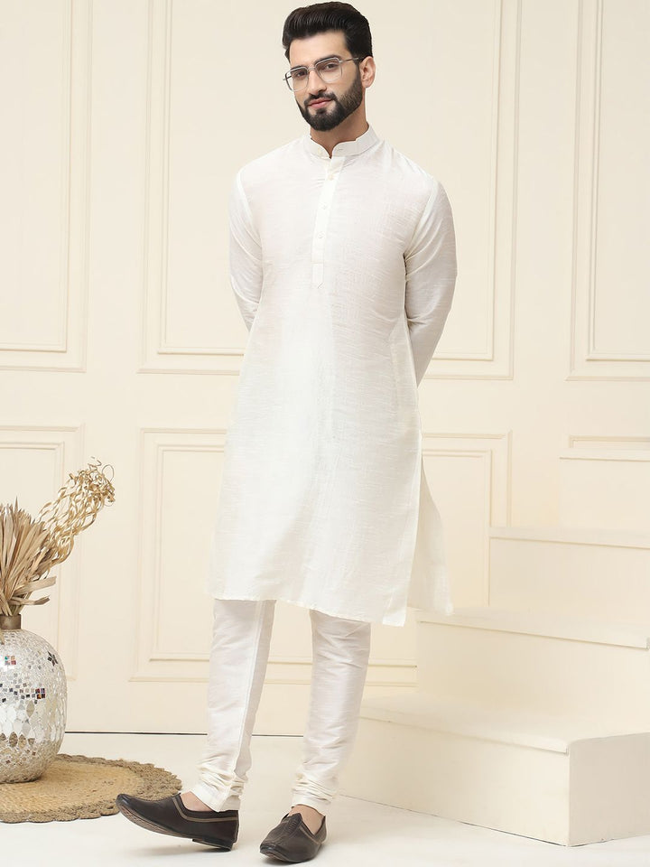SOJANYA Lelaki Off-White Solid Kurta Lurus