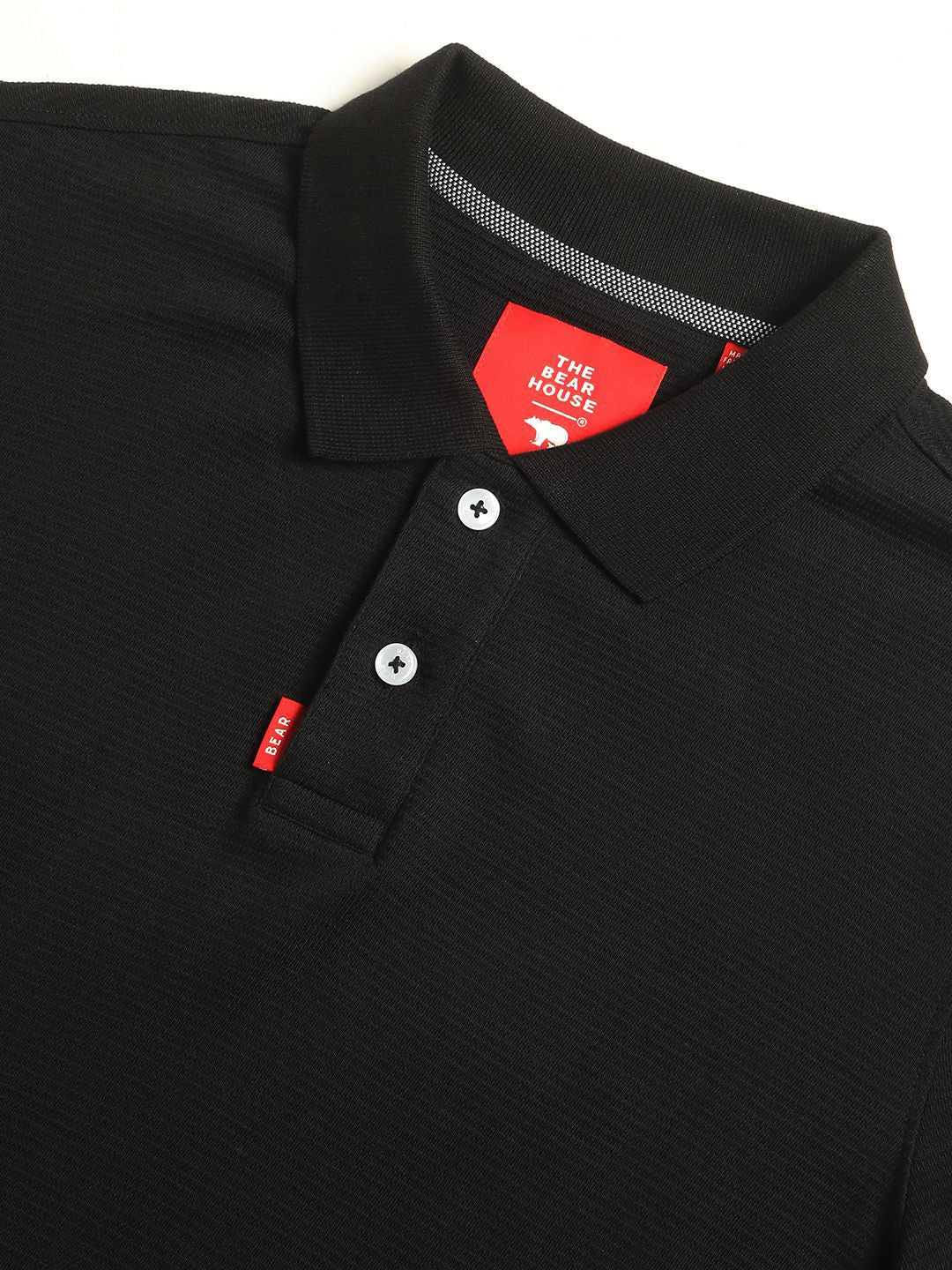 THE BEAR HOUSE Self Design Polo Collar Pure Cotton T-shirt