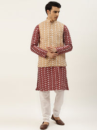 SOJANYA Men Maroon Ethnic Motifs Embroidered Thread Work Kurta with Churidar
