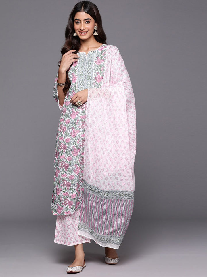 Libas Floral Printed Regular Pure Cotton Kurta with Palazzos & Dupatta
