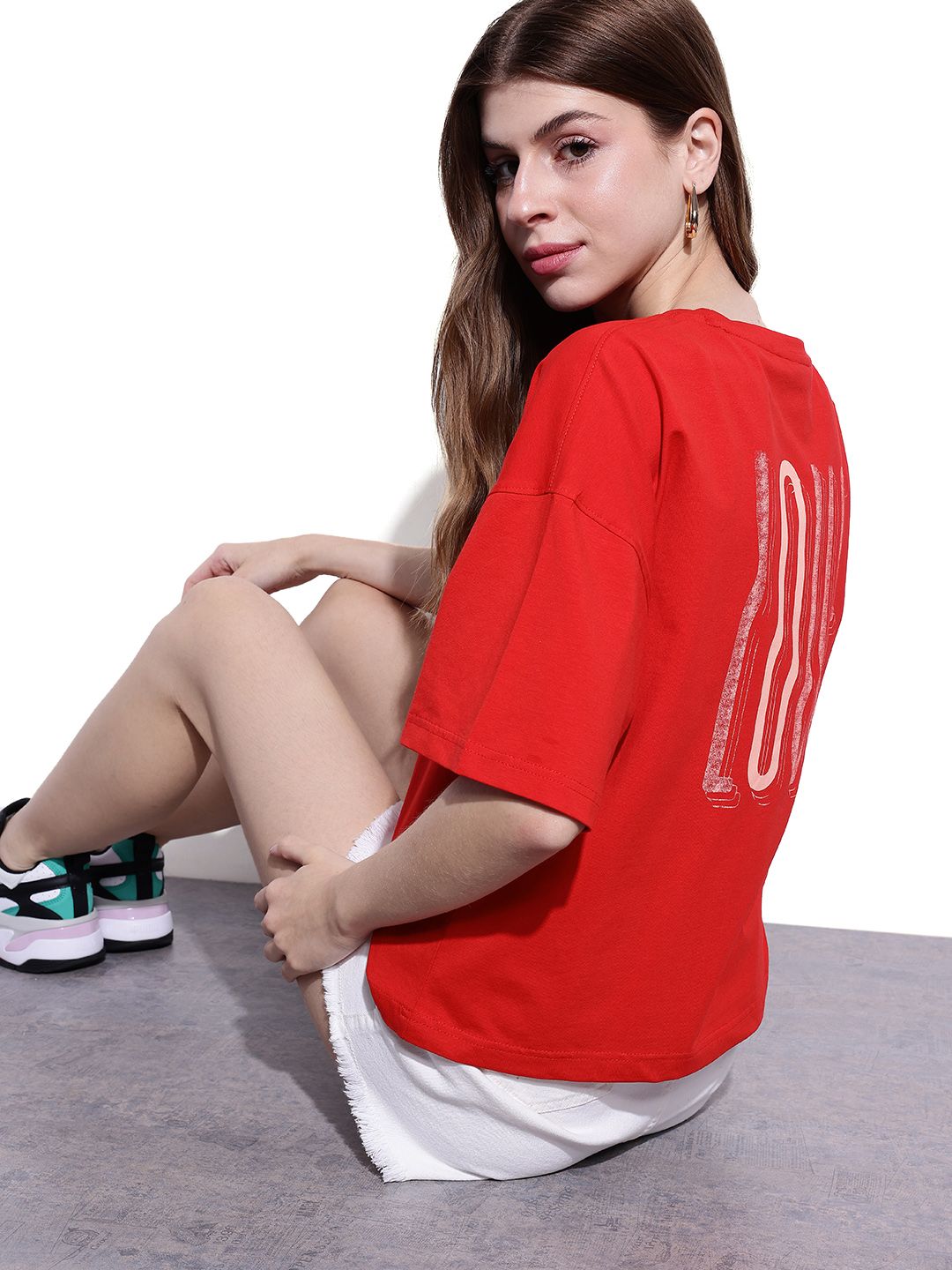 DressBerry Cherry Red Hearts Scribble Oversized T-shirt