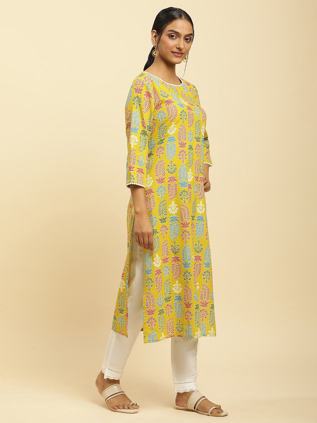 W Floral Printed Cotton Kurta